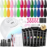 Jewhiteny 14 Colors Poly Nail Gel Kit With Nail Lamp Poly Nail Extension Gel Allinone Kit Builder Nail Gel Nail Strengthen Nai