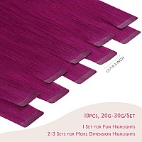 Wennalife Tape In Hair Extensions Human Hair Violet Tape In Extensions 10Pcs 30G 20 Inch Remy Invisible Tape Ins Straight Color