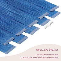 Wennalife Tape In Hair Extensions Human Hair Blue Tape In Extensions 10Pcs 30G 20 Inch Remy Invisible Tape Ins Straight Colored