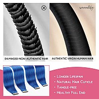 Wennalife Tape In Hair Extensions Human Hair Blue Tape In Extensions 10Pcs 30G 20 Inch Remy Invisible Tape Ins Straight Colored