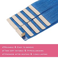 Wennalife Tape In Hair Extensions Human Hair Blue Tape In Extensions 10Pcs 30G 20 Inch Remy Invisible Tape Ins Straight Colored