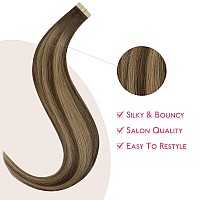 Wennalife Tape In Hair Extensions Human Hair Balayage Chocolate Brown To Caramel Blonde Tape In Extensions 10Pcs 20G 10 Inch Re