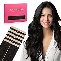 Wennalife Tape In Hair Extensions Human Hair Natural Black Tape In Extensions 10Pcs 30G 20 Inch Remy Invisible Tape Ins Straigh