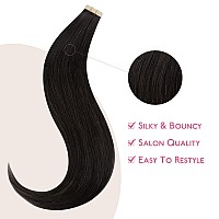 Wennalife Tape In Hair Extensions Human Hair Natural Black Tape In Extensions 10Pcs 30G 20 Inch Remy Invisible Tape Ins Straigh