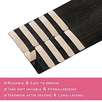 Wennalife Tape In Hair Extensions Human Hair Natural Black Tape In Extensions 10Pcs 30G 20 Inch Remy Invisible Tape Ins Straigh