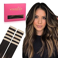 Wennalife Tape In Hair Extensions Human Hair Balayage Natural Black To Chestnut Brown Tape In Extensions 10Pcs 25G 16 Inch Remy