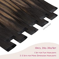 Wennalife Tape In Hair Extensions Human Hair Balayage Natural Black To Chestnut Brown Tape In Extensions 10Pcs 25G 16 Inch Remy