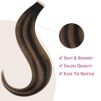 Wennalife Tape In Hair Extensions Human Hair Balayage Natural Black To Chestnut Brown Tape In Extensions 10Pcs 25G 16 Inch Remy