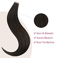 Wennalife Tape In Hair Extensions Human Hair Dark Brown Tape In Extensions 10Pcs 25G 14 Inch Remy Invisible Tape Ins Straight C