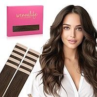 Wennalife Tape In Hair Extensions Human Hair Chocolate Brown Tape In Extensions 10Pcs 30G 22 Inch Remy Invisible Tape Ins Strai