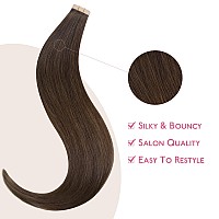 Wennalife Tape In Hair Extensions Human Hair Chocolate Brown Tape In Extensions 10Pcs 30G 22 Inch Remy Invisible Tape Ins Strai