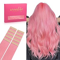 Wennalife Tape In Hair Extensions Human Hair Peach Pink Tape In Extensions 10Pcs 25G 14 Inch Remy Invisible Tape Ins Straight C