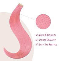 Wennalife Tape In Hair Extensions Human Hair Peach Pink Tape In Extensions 10Pcs 25G 14 Inch Remy Invisible Tape Ins Straight C