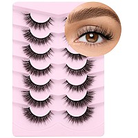 Lashes Natural Look Faux Mink Lashes Fluffy Wispy Eyelashes Short Natural False Lashes Cat Eye 6D Volume Strip Lashes Pack 7 Pai