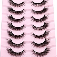 Lashes Natural Look Faux Mink Lashes Fluffy Wispy Eyelashes Short Natural False Lashes Cat Eye 6D Volume Strip Lashes Pack 7 Pai