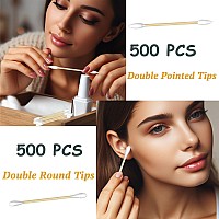 Premium Pointed And Round Tip Cotton Swabs 1000 Count With Bamboo Sticks Hypoallergenic And Biodegradable Ideal For Precis