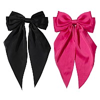 Furling Pompoms Hair Bows Clips For Women Large Bow Clip For Girls Satin Long Tails With Alligator Clips 2Pcs Big Hair Bow Hair