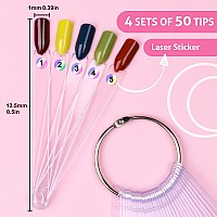 Subay 200 Pcs Nail Swatches Sticks With Number Stickers Fanshaped Practice Nail Art Tips Sticks For Nail Polish Display Nail