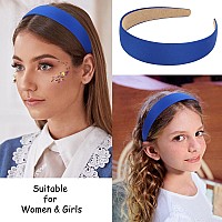 Wecoe Royal Blue Headbands 10 Pack Satin 13 Inch Wide Headband For Women And Girls Non Slip Fashion Hair Bands Diy Holiday C