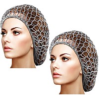 2 Pieces Mesh Hair Net Rayon Knit Snood Women Crocheted Sleep Cap Gray