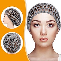 2 Pieces Mesh Hair Net Rayon Knit Snood Women Crocheted Sleep Cap Gray