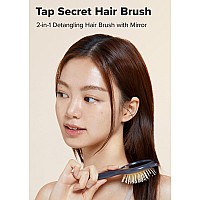 I Dew Care Tap Secret Detangling Brush With Mirror Cute And Ergonomic Design For All Hair Types Gifts For Women Girls