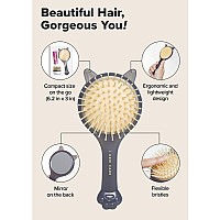 I Dew Care Tap Secret Detangling Brush With Mirror Cute And Ergonomic Design For All Hair Types Gifts For Women Girls