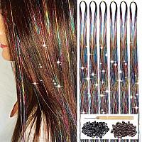 Rainbow Hair Tinsel Kit With Tool 6Pcs 1200 Strands Glitter Tinsel Hair Extensions Heat Resistant Sparkling Shiny Fairy Hair Acc