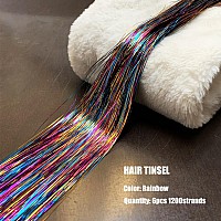 Rainbow Hair Tinsel Kit With Tool 6Pcs 1200 Strands Glitter Tinsel Hair Extensions Heat Resistant Sparkling Shiny Fairy Hair Acc