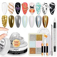 Mizhse Solid Builder Gel 1 Oz Clear Non Stick Hand Hard Gel With 6 Colors Chrome Nail Powder Nail Form Nail Extension Kit For