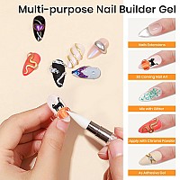 Mizhse Solid Builder Gel 1 Oz Clear Non Stick Hand Hard Gel With 6 Colors Chrome Nail Powder Nail Form Nail Extension Kit For