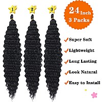 Paraglame Ocean Wave Crochet Hair 24 Inch 3 Packs Natural Black Soft Deep Wave Crochet Hair Curly Braiding Hair For Women24Inch