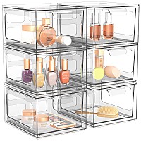 Spacehacks 6 Pack Stackable Plastic Makeup Organizer Drawers Acrylic Organizers Clear Storage Bins With Pullout Handles For V