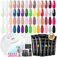 Jewhiteny 28 Colors Poly Nail Extension Gel Kit For Starter At Home Poly Nail Gel Allinone Kit With Nail Lamp French Trendy Ma