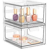 Spacehacks 2 Pack Stackable Plastic Makeup Organizer Drawers Acrylic Organizers Clear Storage Bins With Pullout Handles For V