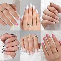 6 Packs Press On Nails Almond Misssix French Tip Press On Nails Short Reusable Glue On Nails Gel Fake Nails For Women Stick