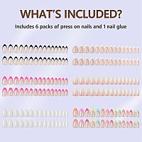 6 Packs Press On Nails Almond Misssix French Tip Press On Nails Short Reusable Glue On Nails Gel Fake Nails For Women Stick