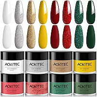 Aokitec 8 Colors Dip Powder Nail Kit Nail Dip Powder Christmas Series Red Glitter Green Dipping Powder Starter Kit New Year Di