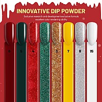 Aokitec 8 Colors Dip Powder Nail Kit Nail Dip Powder Christmas Series Red Glitter Green Dipping Powder Starter Kit New Year Di