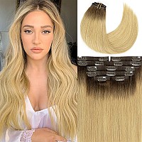 Lacer Hair 7 Pieces Seamless Clip In Hair Extensions Remy Hair Straight Human Hair R418 Medium Brown To Ash Blonde Color Soft