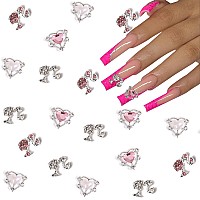 20 Pcs Girls Heart Nail Art Charms Y2K Kawaii Nail Charms For Acrylic Nails 3D Nail Art Supplies Crystal White Pink Gems Rhine