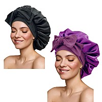 Satin Silk Hair Bonnets For Sleeping Large Bonnets With Tie Band Hair Wrap With Adjustable Straps Hair Cap Night Sleep Caps For