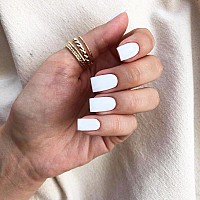 Matte White Press On Nails Short Medium Square Glue On Nails Set Kqueenest Solid Color Fake Nails Short Coffin Acrylic Nails Pre