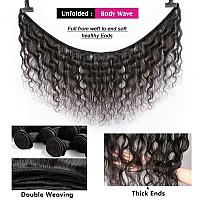 Aelinsi Human Hair Bundles With Closure 12A Brazilian Virgin Body Wave 3 Bundles With 4X4 Lace Closure Preplucked With Baby Hai