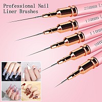 5Pcs Nail Art Liner Brushesliner Brush For Nailsnail Art Brush For Long Linesthin Detailsfine Drawingliner Brush Uv Gel Pol