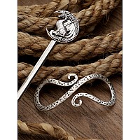 Haquil Dragon Crescent Moon Hairpin Metal Alloy Hair Accessory With Antique Silver Finish Viking Dragon On Moon Hair Pin Perfe