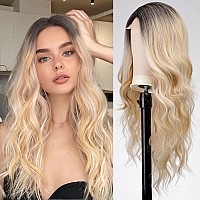 Emmor Long Mixed Blonde And Bleach Blonde Wavy Wig For Women Lace Front Wigs Natural Looking 26 Inch Middle Part Curly Wig Heat