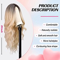 Emmor Long Mixed Blonde And Bleach Blonde Wavy Wig For Women Lace Front Wigs Natural Looking 26 Inch Middle Part Curly Wig Heat