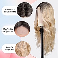 Emmor Long Mixed Blonde And Bleach Blonde Wavy Wig For Women Lace Front Wigs Natural Looking 26 Inch Middle Part Curly Wig Heat