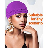 Beace Silk Satin Lined Pretied Turban Durag Head Wrap For Men Women Halo Turban Skull Cap Bonnet Hair Cover For Sleeping Pur